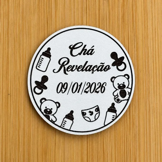 Kit Imãs de Geladeira Chá Revelação Personalizado MDF Ursinho Bebê Chá De Fralda Maternidade