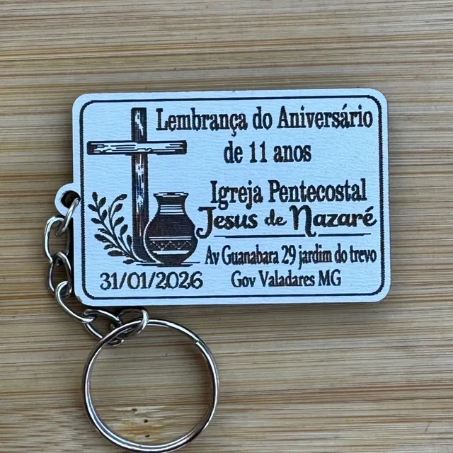 Kit Chaveiros Personalizados MDF Aniversário de Igreja – Lembrancinha