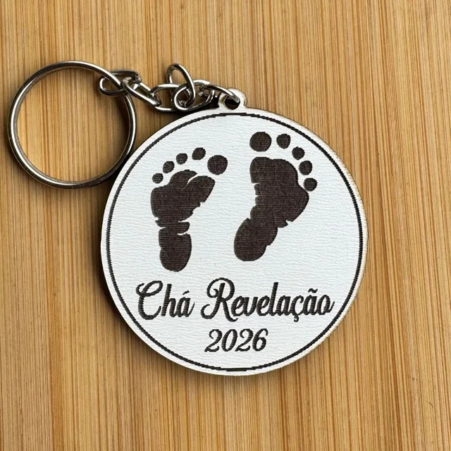 Kit Chaveiros Chá Revelação MDF Personalizado Pezinhos Bebê