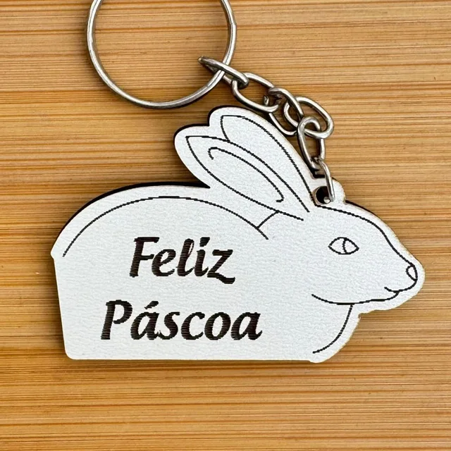 Kit Chaveiros Personalizados Coelho de Páscoa em MDF – Modelo Feliz Páscoa