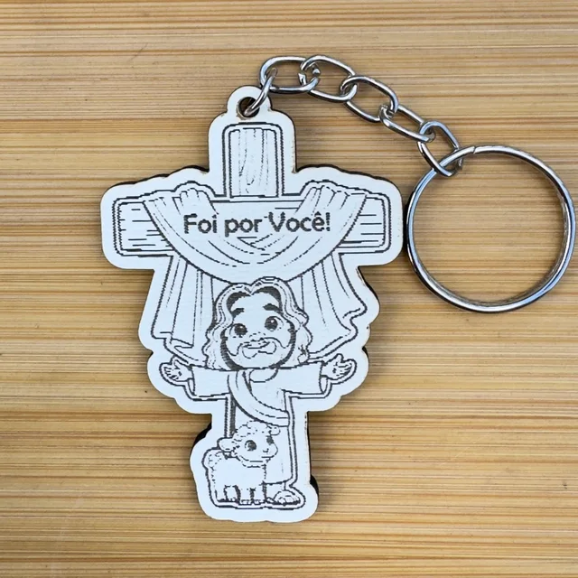 Kit Chaveiros Religioso MDF Cruz Jesus Personalizado Lembrança Igreja Evento