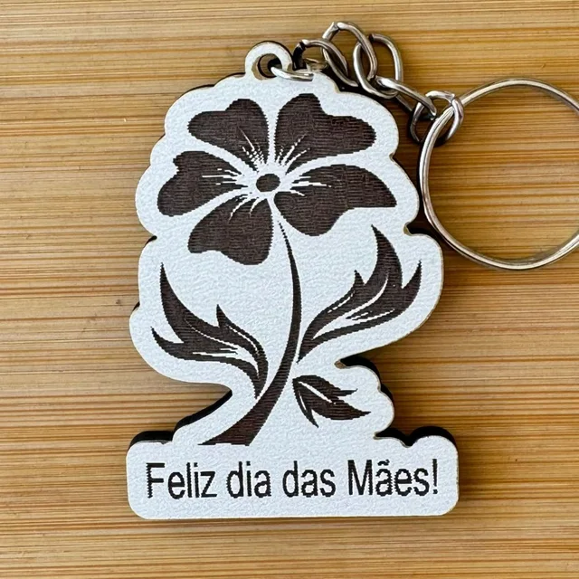 Kit Chaveiros Personalizados MDF Flor Feliz Dia das Mães – Lembrancinha Dia das Mães