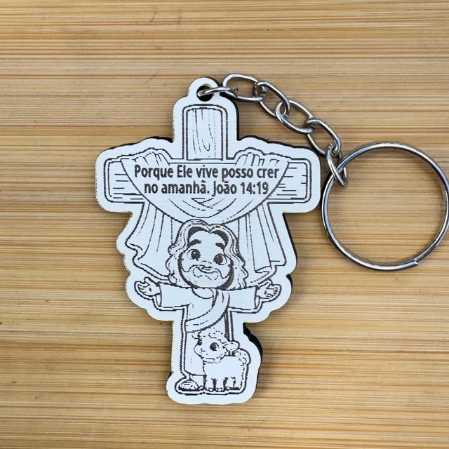 Kit Chaveiros Religioso Versículo Bíblico MDF Cruz Jesus Lembrança Igreja