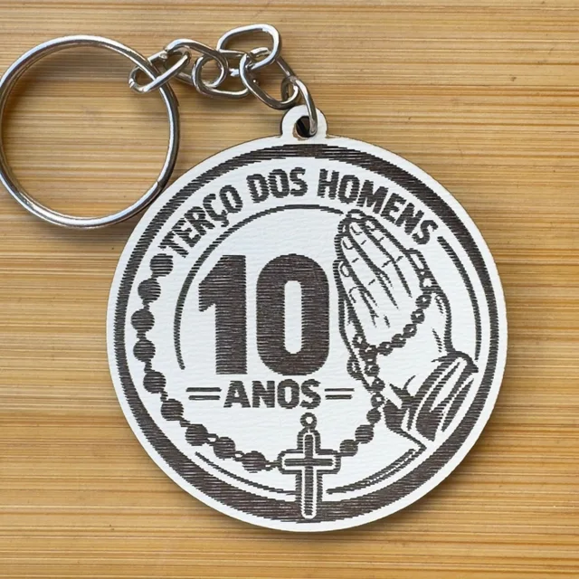 Kit Chaveiros Terço dos Homens MDF Personalizado 10 Anos Igreja Evento
