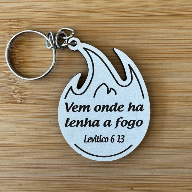 Kit Chaveiros Chama de Fogo MDF Evangélico – Versículo Bíblico Espírito Santo