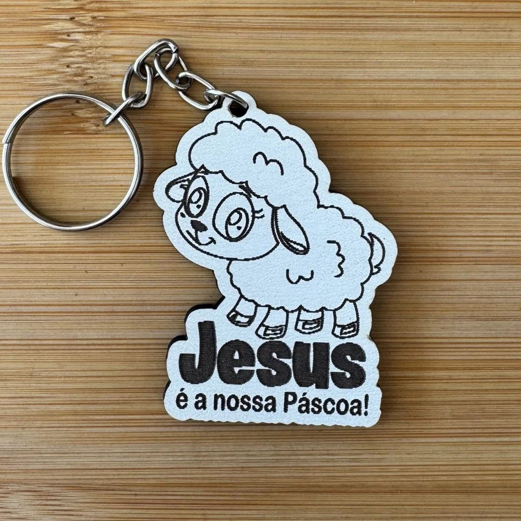 Kit Chaveiros Ovelha Cristã MDF Personalizado – Jesus é a Nossa Páscoa