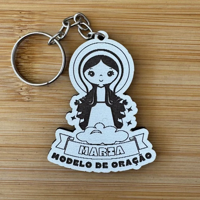 Kit Chaveiros Nossa Senhora MDF Católico Personalizado – Modelo de Oração